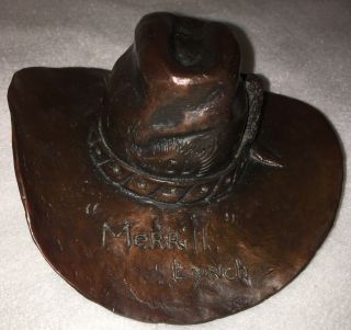 Rare 1993 Merrill Lynch Billy Saathoff Bronze Cowboy Hat 118/200 Pencil Holder