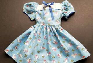 Vintage Blue Baby Shoe Prin & White Factory Made Doll Dress Fits 20 22 " Dolls
