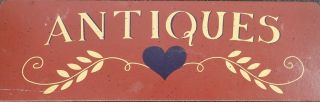 " Antiques " Painted Wood Sign 6 " X 18 " Rustic Farmhouse Country Style