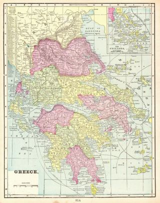 1900 Antique Greece Map Vintage Collectible Map Of Greece Gallery Wall Art 5570