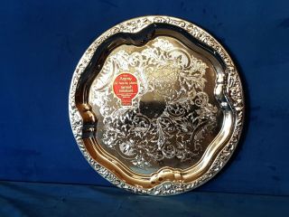 Argosy England A1 Heavily Plated Round Serving Tray Vintage Silver Plate