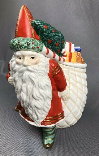 Rare Vintage Christmas Cookie Jar Santa With Puppy In Pocket Bag Of Toys Tree