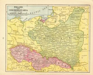 1926 Antique Map Of Poland And Czechoslovakia Map Europe Wall Art Smap 8155