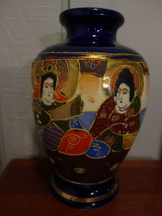 Large Early 20th Century Japanese Satsuma Vases In Painted Ceramic 7 3/4 " Tall