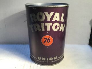 Vintage Royal Triton Oil Can Full Nos Quart Metal Gas Rare Sunoco Mobil Gm Union