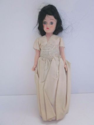 Vintage 7 - 1/2 " Tall Plastic Sleepy Eyes White Dress Girl Doll