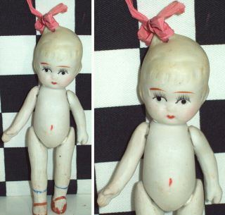 5 " Antique All Bisque Ribbon Doll With Marks On Back That I Can 