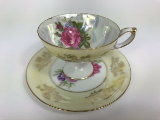 Royal Halsey Fine China Tea Cup & Reticulated Saucer Pink Rose