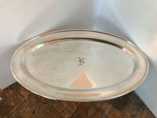 Antique Silver Plated Oval Shape Serving Tray With Initial B At Center Vintage