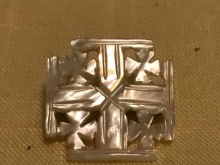 Antique Mother Of Pearl Brooch Pin Hand Carved Cross Form