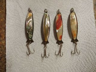 4 Rare Abalone Or Mother Of Pearl Red White Jig / Spoon Fishing With Jewelry Mop