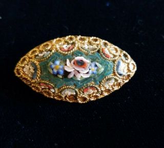 Antique Victorian Micro Mosaic Brooch Pin Millefiori Oval Made In Italy