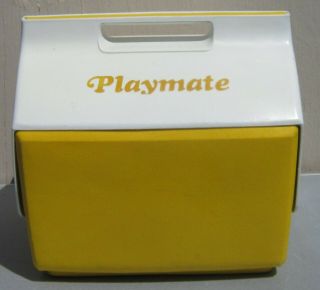 Vintage 1980 Igloo Playmate Cooler Rare Lemon Yellow Color Push Button