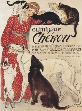 Vintage Cat Dog Print Poster Clinique Cheron Theophile - Alexandre Steinlen 16x20