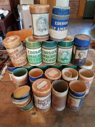 21 Various Antique Edison Phonograph Talking Machine Record Cylinder Box Only