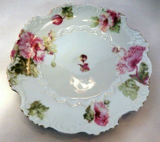 Antique Hermann Ohme Germany Pink Poppies Scalloped Porcelain Plate 7.  5 "