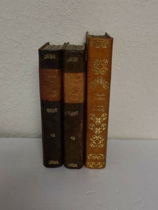 Set Of 3 Faux Antique Vintage Hardcover Books Shelf/home Decor Euc