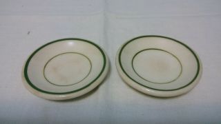 Vintage /antique Two White Ironstone Green Stripes Butter Pats 2 1/2 " Good