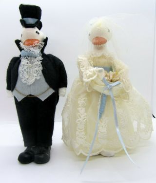Vintage Bride And Groom Ceramic Duck Wedding Cake Toppers