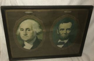 Antique Framed And Matted Prints Of George Washington & Abraham Lincoln Rare