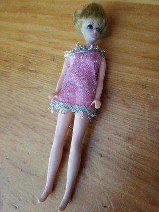 Vintage Topper Dawn Doll W Pink & Silver Sparkly Dress,  Underwear (1970)