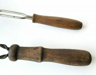2 Antique Primitive Metal Twisted Wire Potato Masher Kitchen Wooden Handles 3