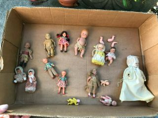 Tray Of Antique/ Vintage Doll House Size Dolls 2 - 5 "