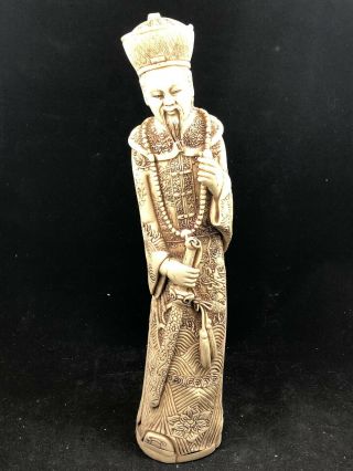 Handcarved Rare Ivory Colored Chinese Figurine 12”