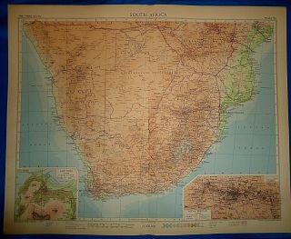 Vintage Circa 1956 South Africa Map Old Folio Size S&h