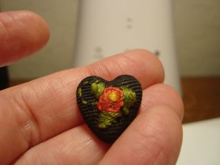 Antique Vintage Textile Heart Relief Flower Design Button