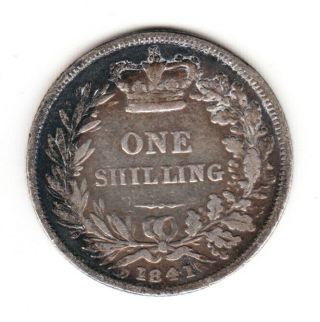 1841 Great Britain Queen Victoria Silver Shilling.  Rare.