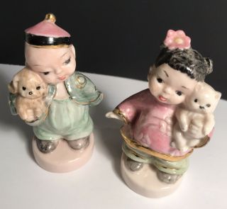 Vintage/antique Oriental Chinese Children Figurines Ceramic Hand Painted Glazed