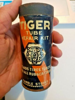 Rare Vintage Gambles Tiger Tube Repair Kit Tin Can Gas Oil,  Bicycle,  Motorcycle