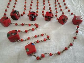 Antique Vintage 1920s Venetian Murano End Of Day Glass Bead Flapper Necklace Red