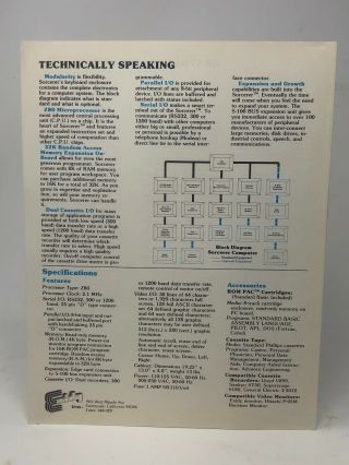 RARE Exidy Sorcerer Computer sales brochure 3