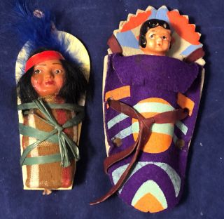 Antique Vintage Native American Souvenir Skookum Indian Dolls Papoose
