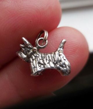 Antique Sterling Silver Scottish Terrier Charm Dog Pendant Unique Vtg Jewelry