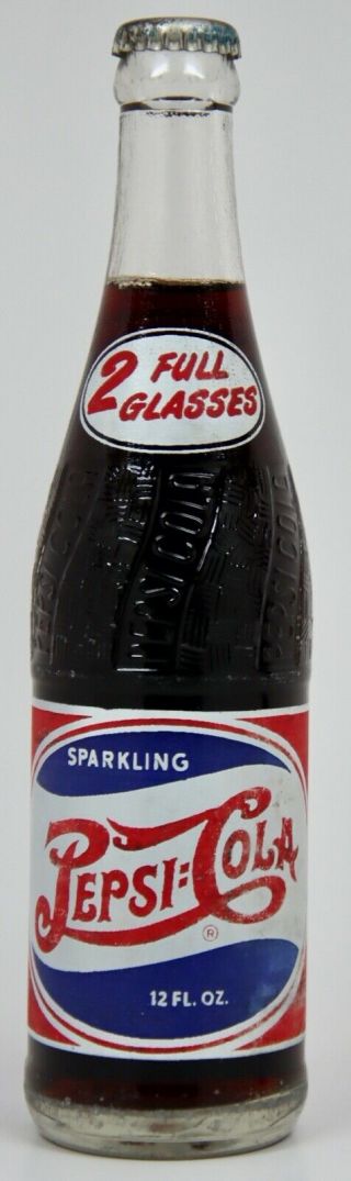 Rare Sparkling Pepsi Cola Bottle Red White Blue Label Woodland Ca 2 Full Glasses