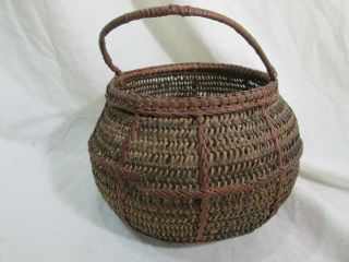 Antique Vintage Woven Basket With Handle 4 " Deep 6 " Diameter