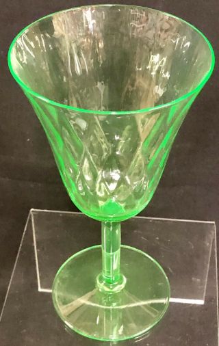 Antique 6 " Vaseline Uranium Green Depression Glass Stemmed Water Goblet Vintage