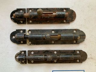 3 Large Antique Cast Iron And Steel Slide Deadbolts Surface Mount Latch