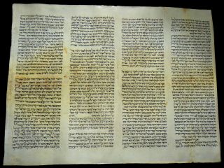 Large Rare Torah Bible Scroll Manuscript Vellum Leaf 100 Years Old From Italy