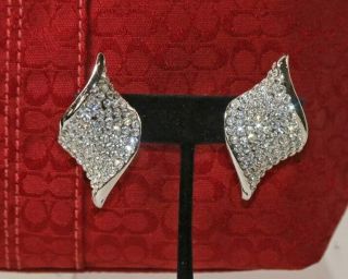 Authentic Rare Signed Jarin Swarovski Crystal Silve Tone Clip On Earrings