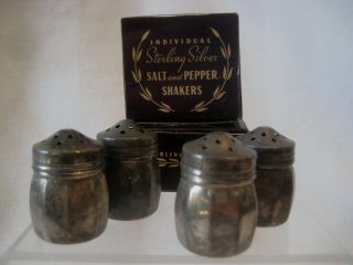 Sterling Silver Vintage Salt Pepper Shakers Individual Tiny 1.  25 " 2 Pairs Boxes