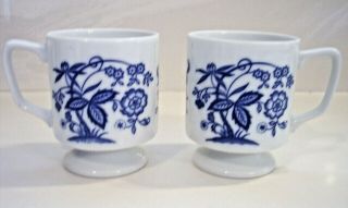 Vintage Japan Porcelain China Blue Onion Footed Coffee Cups Set Of 2