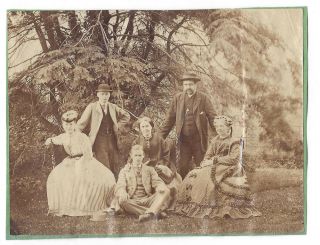 Victorian Gentlemen & Ladies In The Garden - Antique Albumen Photograph C1890