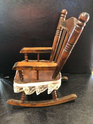 Vintage Wooden Wood Doll Or Bear Rocking Chair 9” Tall AWESOME 2