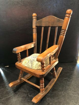 Vintage Wooden Wood Doll Or Bear Rocking Chair W/ Cushion 9” Tall Awesome