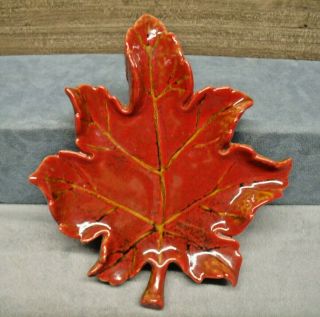 Vintage Ceramic Leaf Shaped Dish 8 " Long & 7 " Wide Shades Of Autumn Red