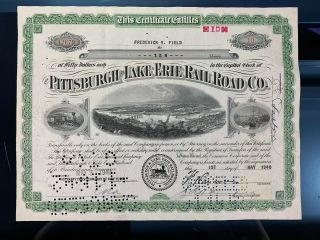 Pittsburgh Lake Erie Railroad Company Stock Certificate - Antique - Combine Ship